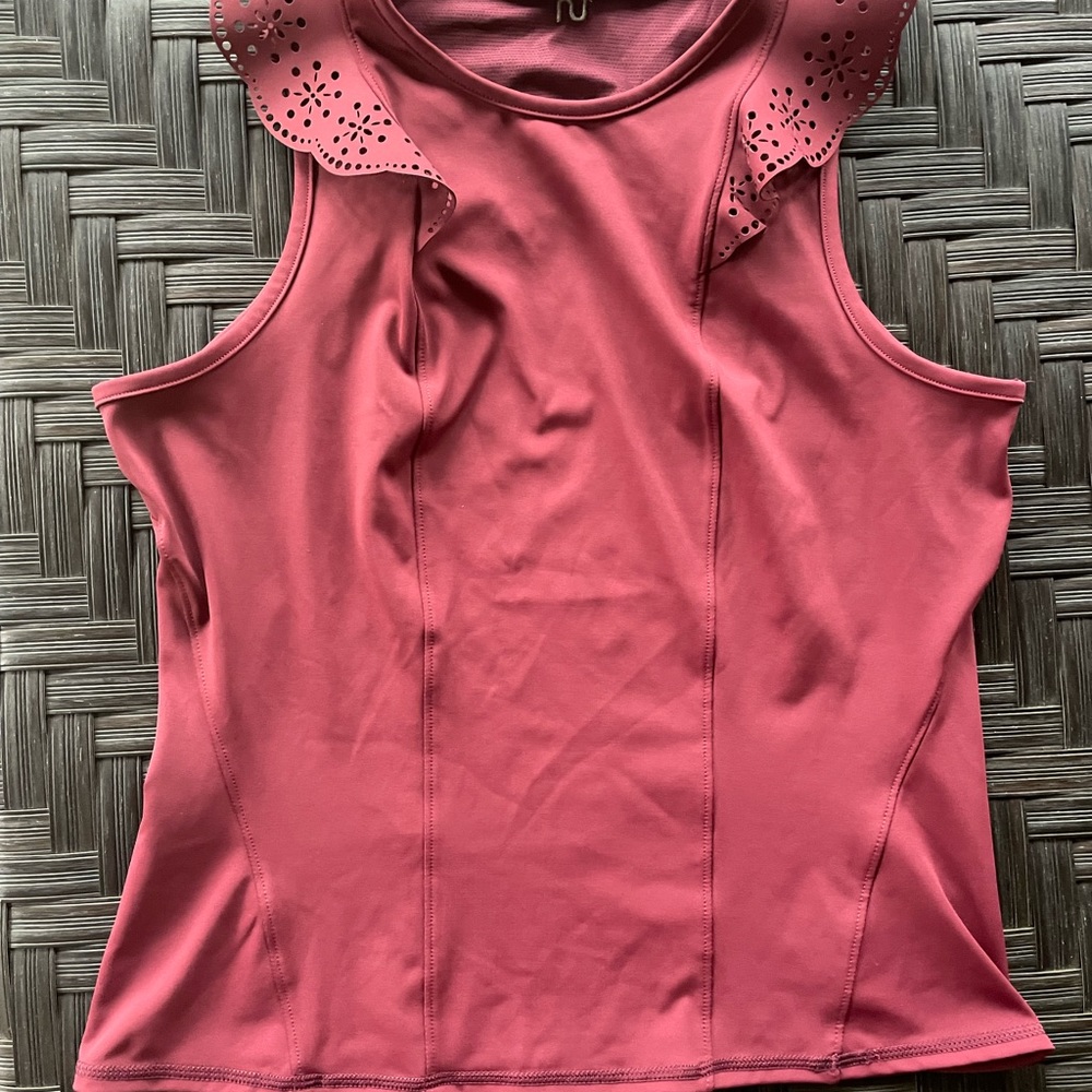 Urban Savage Maroon/Wine Ruffle Tank Top NWOT size L $95, Pilates, Barre, yoga.